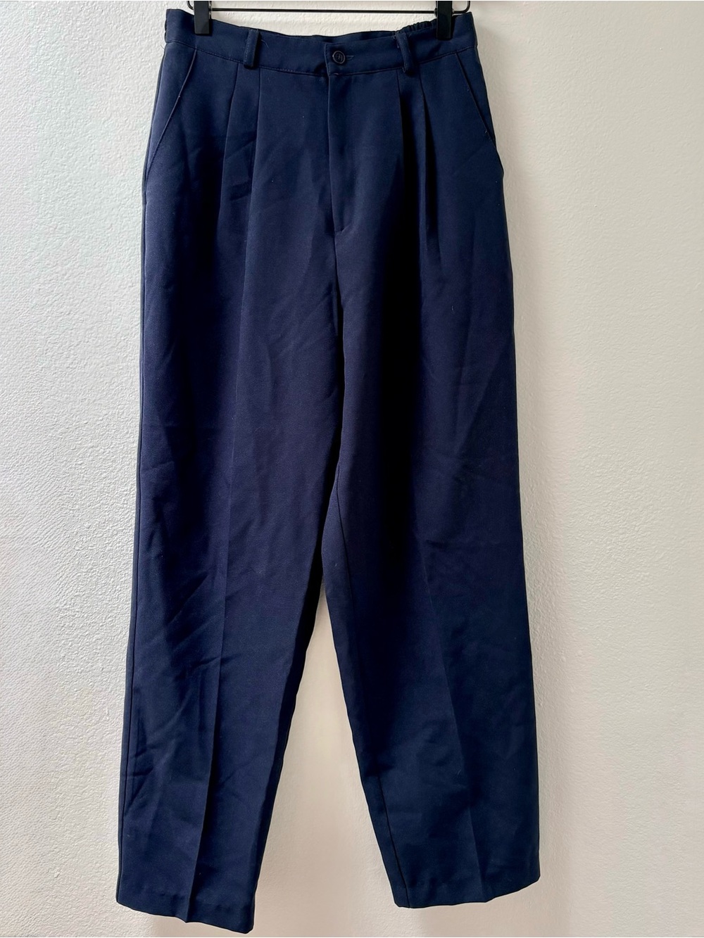 Vintage Navy Blue Pleated Straight Leg Pants